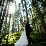 Banff Wedding Photographer | The Rimrock Hotel | Bride and groom portrait in the woods | Tall trees