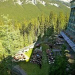 Banff Wedding Photographer | The Rimrock Hotel | Ceremony outside arial view