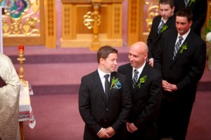 Calgary Wedding Photographer | Edmonton Vegreville wedding | ceremony groom talking to groomsmen before bride enters
