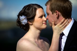Christine & Peter Valley Ridge Golf Course wedding | Calgary Wedding Photography | Bride about to kiss groom