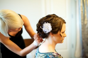 Christine & Peter Valley Ridge Golf Course wedding | Calgary Wedding Photography | Bride getting hair done