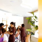 Destination wedding photographer | barcelo maya tropical resort Mexico | wedding photos | Bridesmaids in salon getting hair done