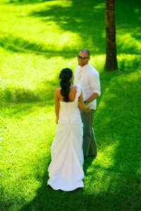 Destination wedding photographer | barcelo maya tropical resort Mexico | wedding photos | first look under palm tree