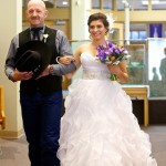 Calgary wedding photographer | Holy spirit catholic church wedding | Father of the bride walking bride down isle