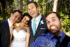 Calgary wedding photographer | Fish Creek Park wedding photos | Bride and groom with photographer photobombing